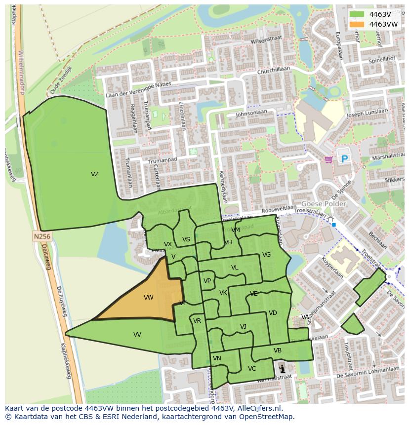 Afbeelding van het postcodegebied 4463 VW op de kaart.