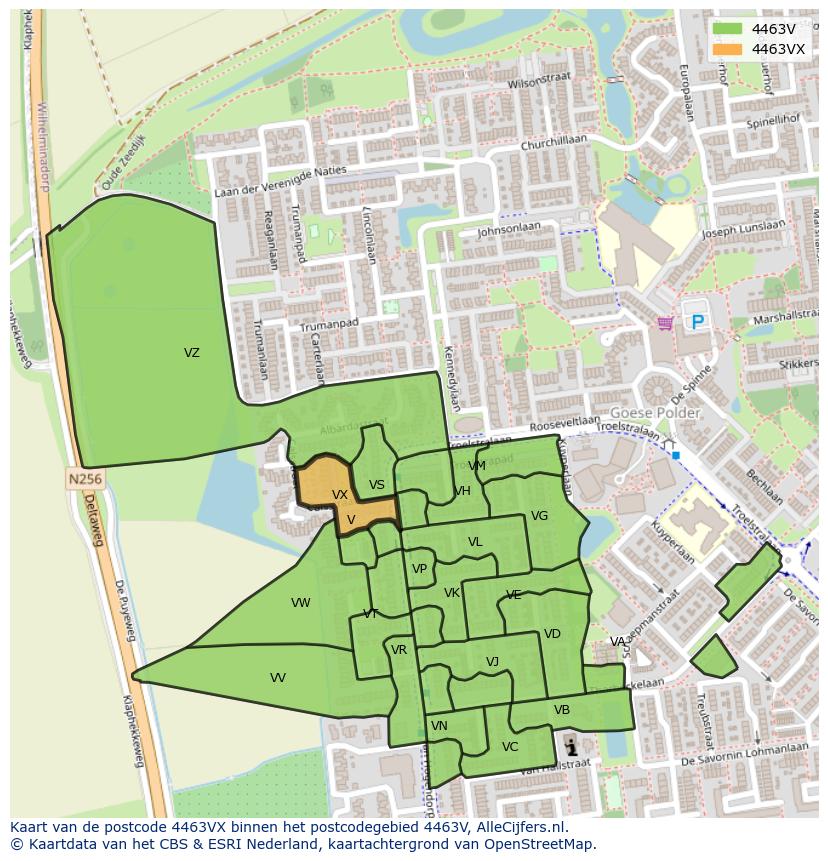Afbeelding van het postcodegebied 4463 VX op de kaart.