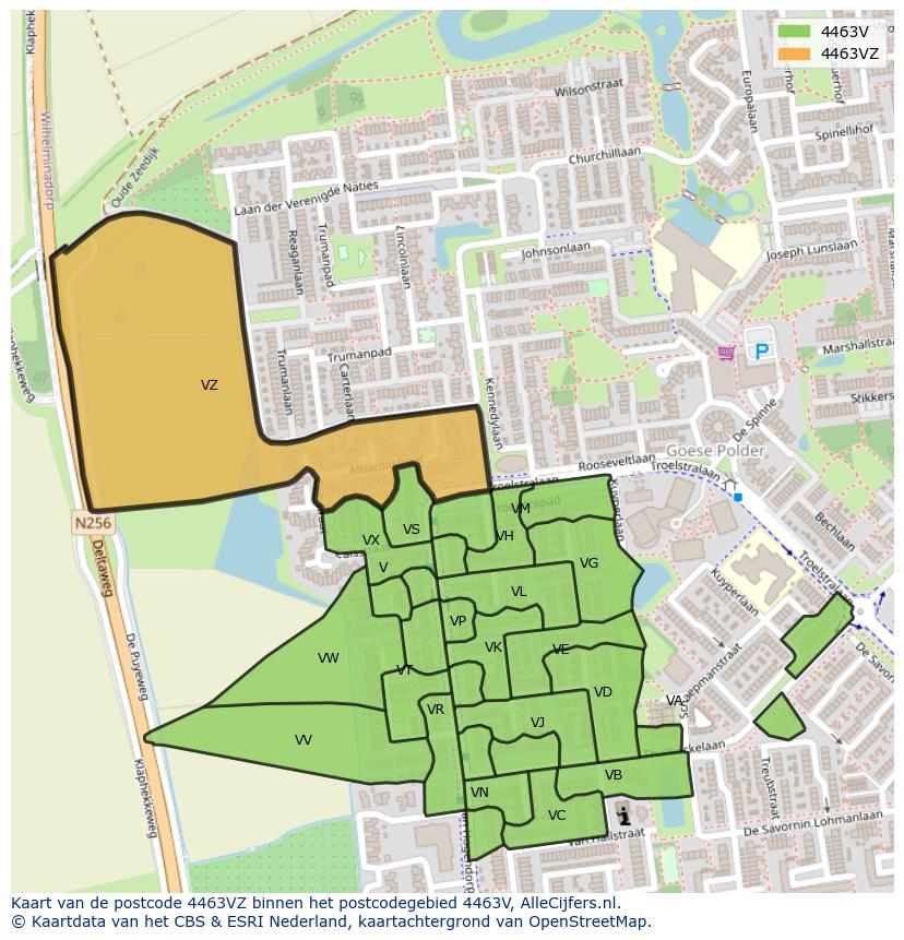 Afbeelding van het postcodegebied 4463 VZ op de kaart.