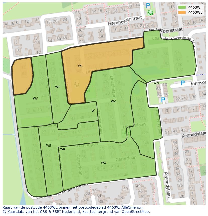 Afbeelding van het postcodegebied 4463 WL op de kaart.