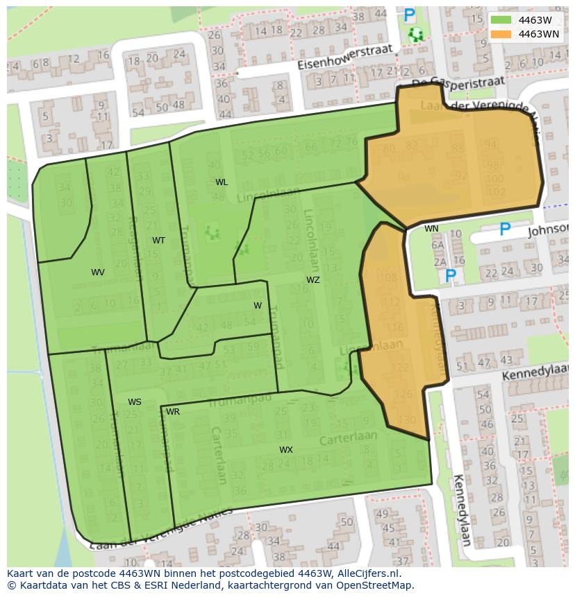 Afbeelding van het postcodegebied 4463 WN op de kaart.