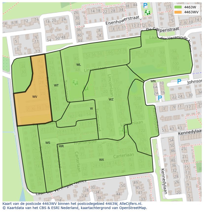 Afbeelding van het postcodegebied 4463 WV op de kaart.