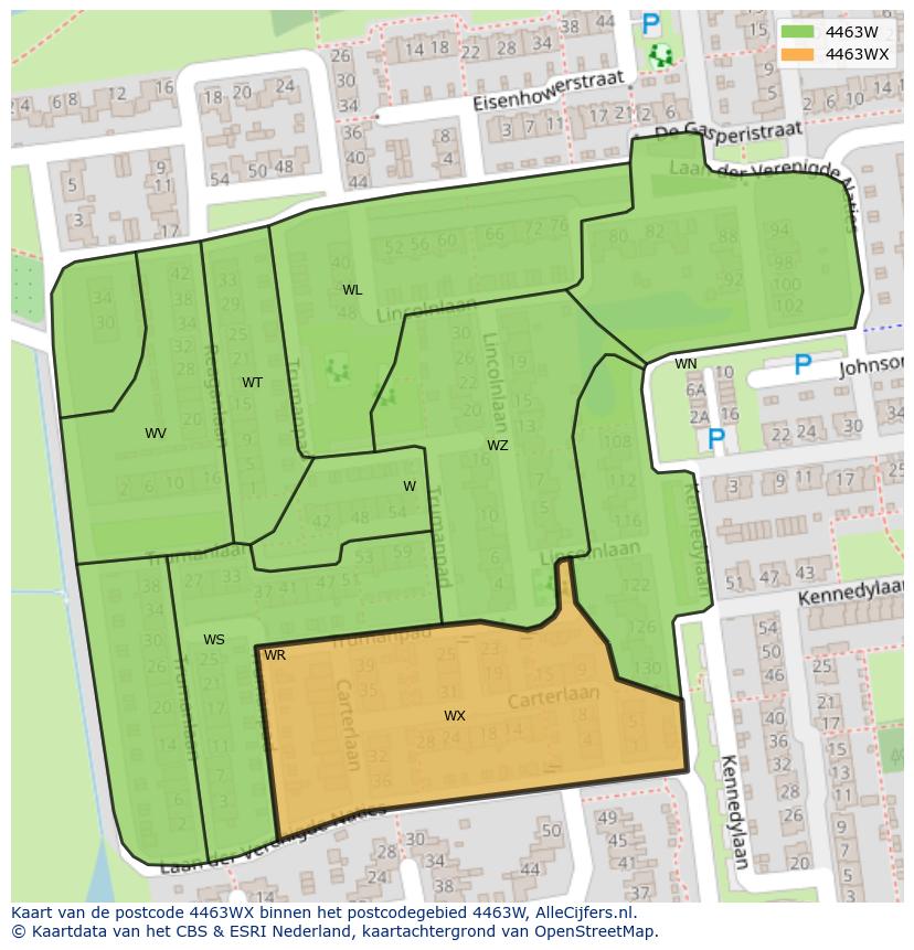 Afbeelding van het postcodegebied 4463 WX op de kaart.