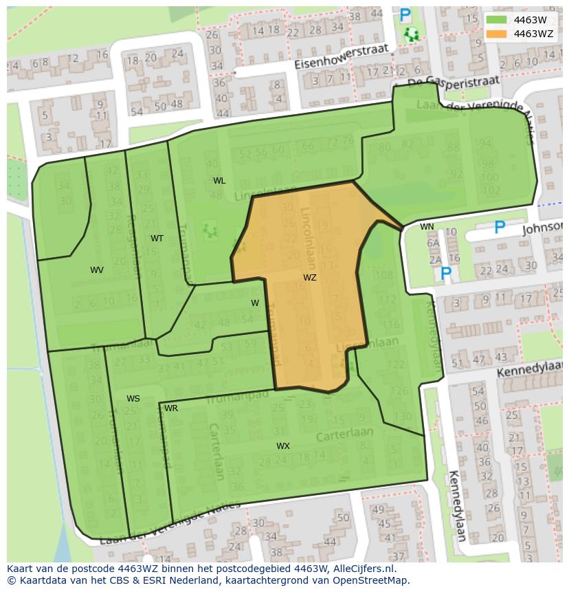 Afbeelding van het postcodegebied 4463 WZ op de kaart.