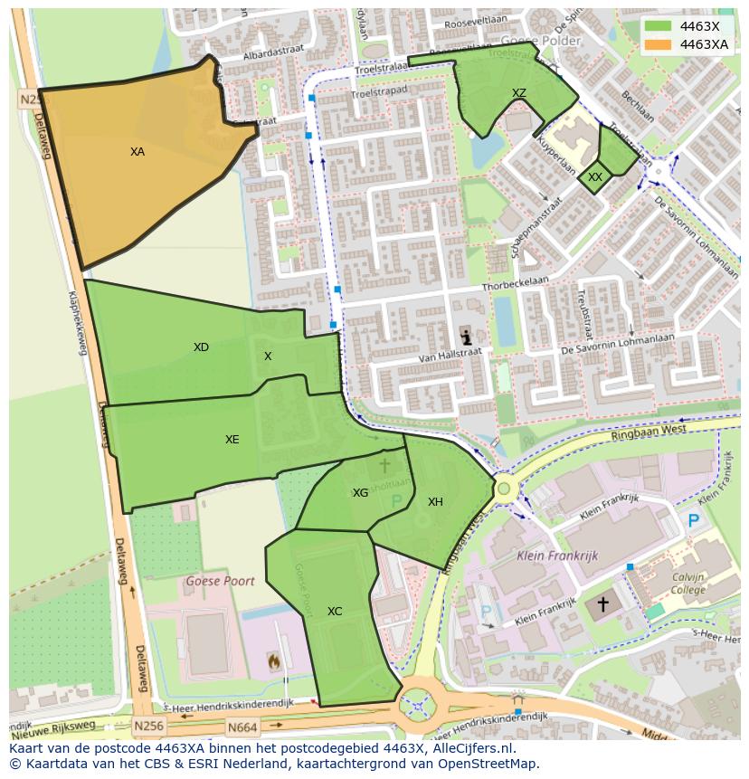 Afbeelding van het postcodegebied 4463 XA op de kaart.