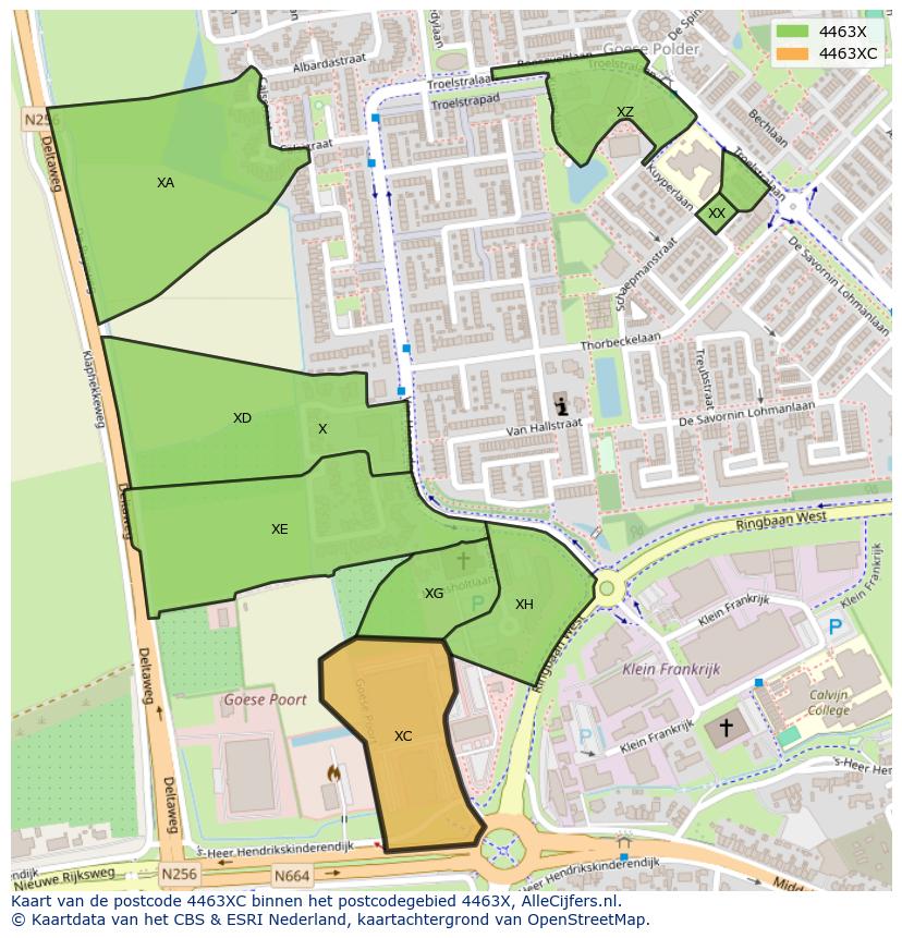 Afbeelding van het postcodegebied 4463 XC op de kaart.