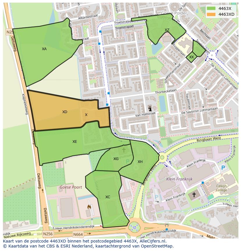 Afbeelding van het postcodegebied 4463 XD op de kaart.