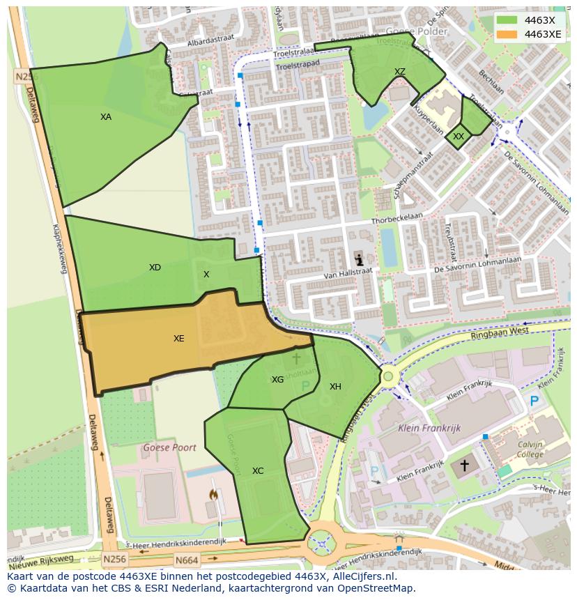 Afbeelding van het postcodegebied 4463 XE op de kaart.