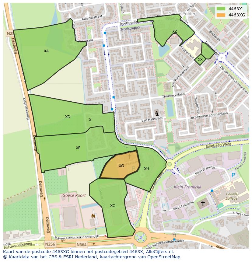 Afbeelding van het postcodegebied 4463 XG op de kaart.