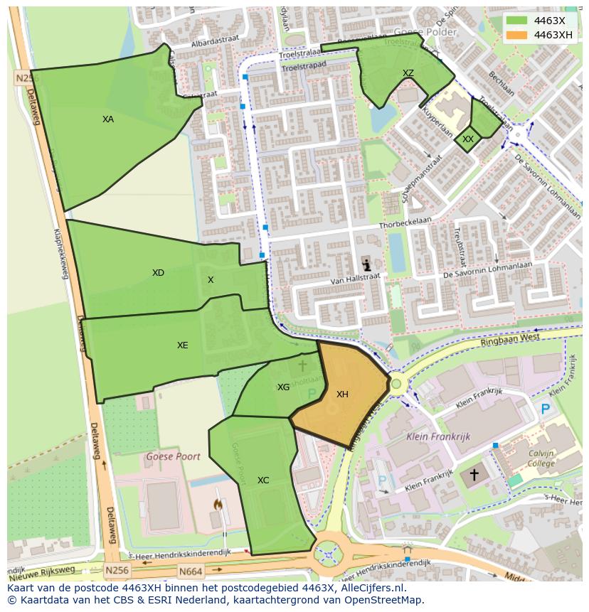 Afbeelding van het postcodegebied 4463 XH op de kaart.