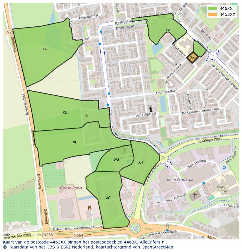 Afbeelding van het postcodegebied 4463 XX op de kaart.