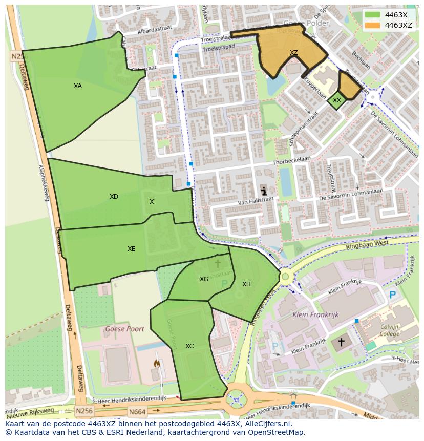 Afbeelding van het postcodegebied 4463 XZ op de kaart.