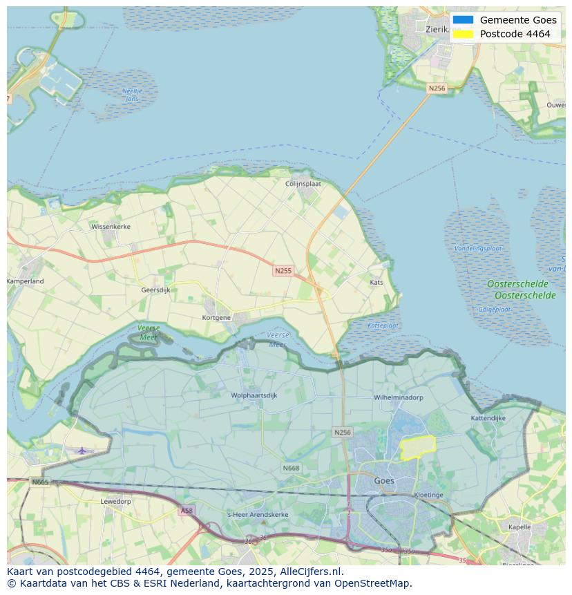 Afbeelding van het postcodegebied 4464 op de kaart.