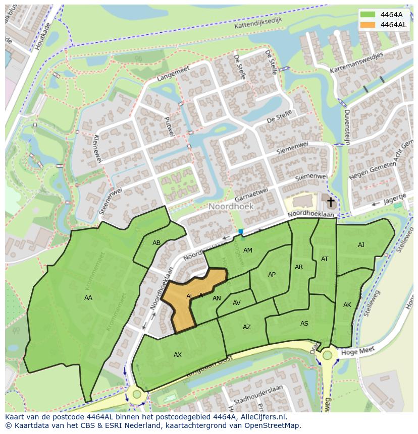 Afbeelding van het postcodegebied 4464 AL op de kaart.