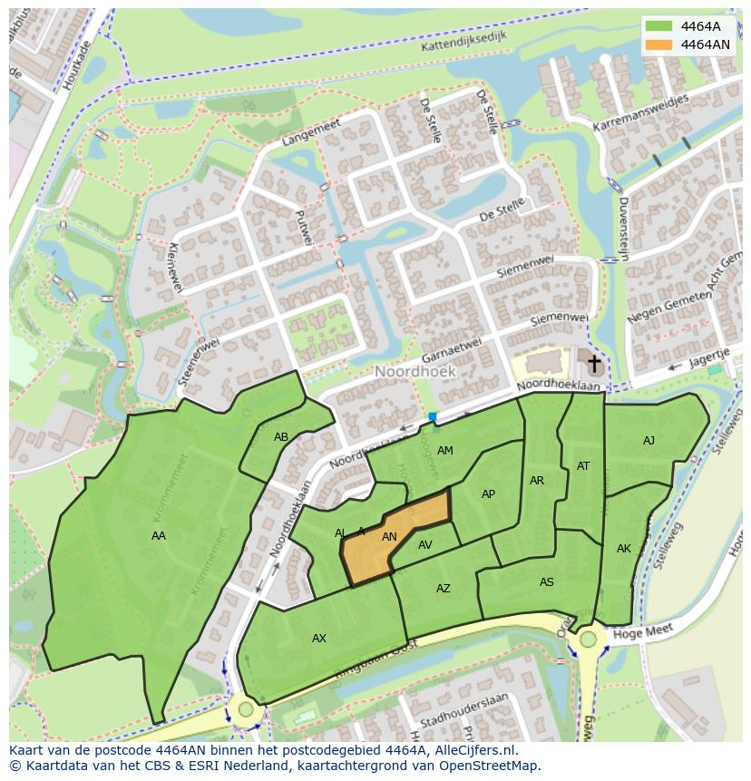 Afbeelding van het postcodegebied 4464 AN op de kaart.