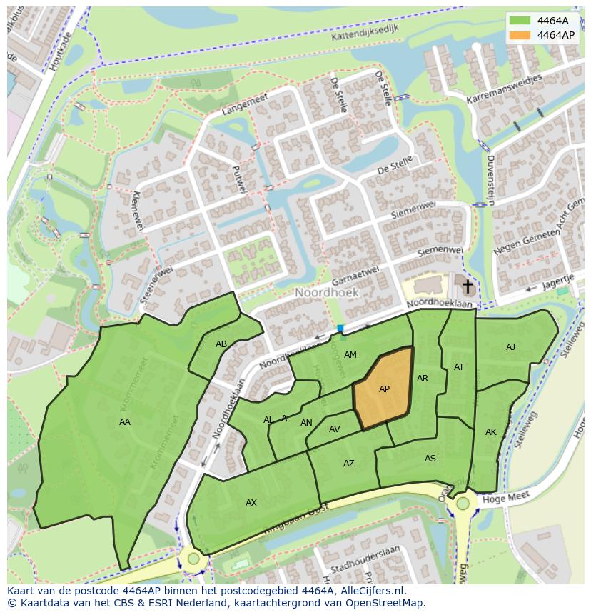Afbeelding van het postcodegebied 4464 AP op de kaart.