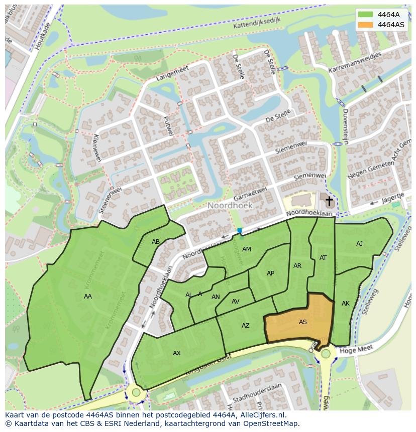 Afbeelding van het postcodegebied 4464 AS op de kaart.