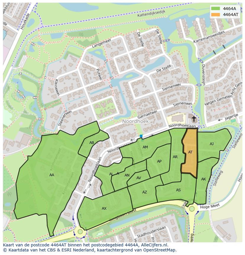 Afbeelding van het postcodegebied 4464 AT op de kaart.