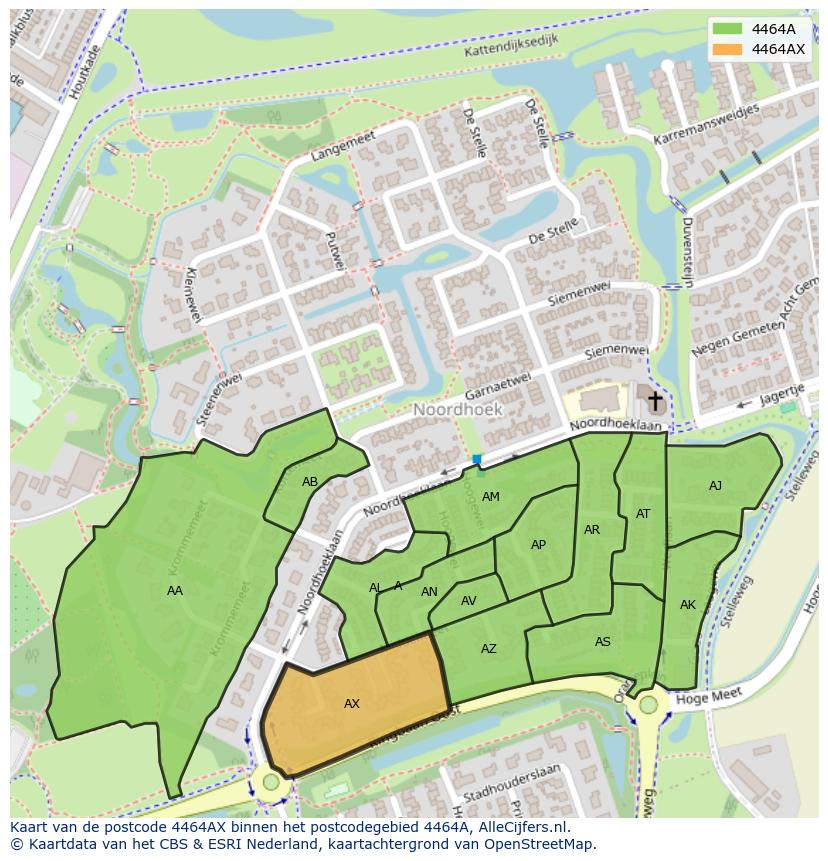 Afbeelding van het postcodegebied 4464 AX op de kaart.