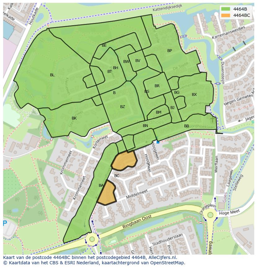 Afbeelding van het postcodegebied 4464 BC op de kaart.
