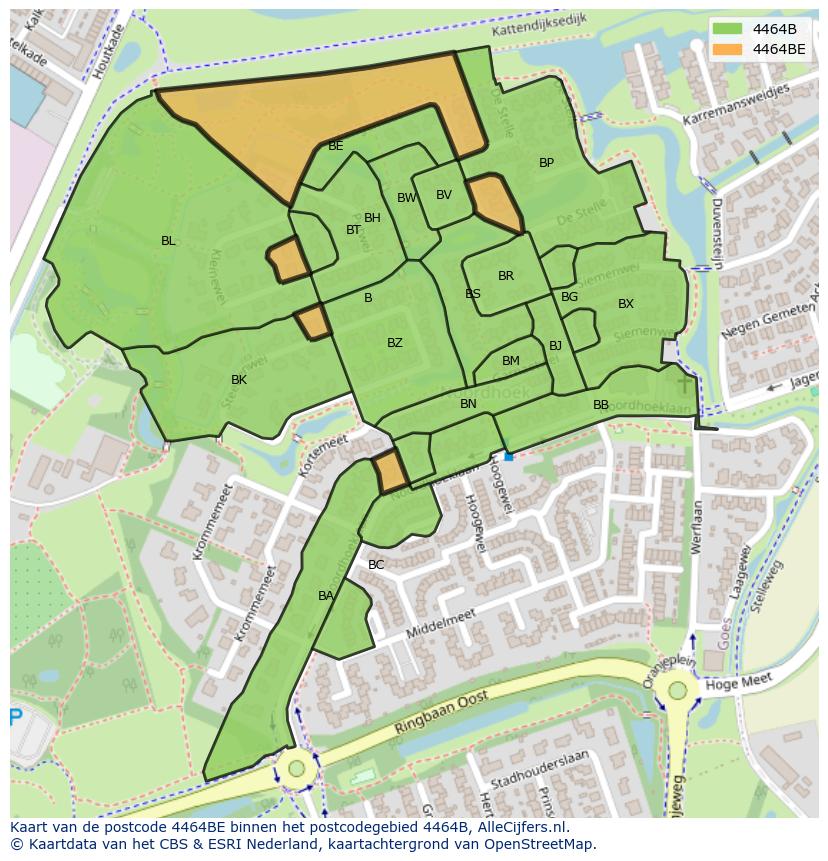 Afbeelding van het postcodegebied 4464 BE op de kaart.