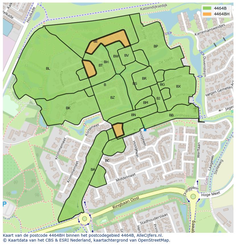 Afbeelding van het postcodegebied 4464 BH op de kaart.