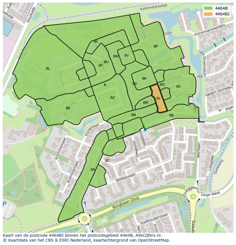 Afbeelding van het postcodegebied 4464 BJ op de kaart.
