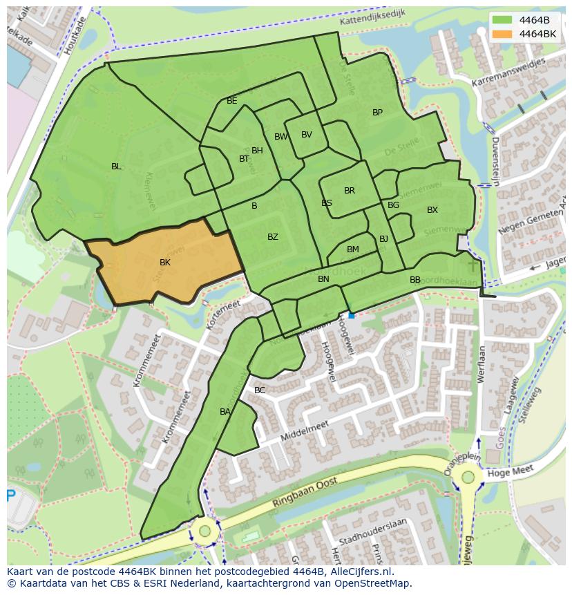 Afbeelding van het postcodegebied 4464 BK op de kaart.