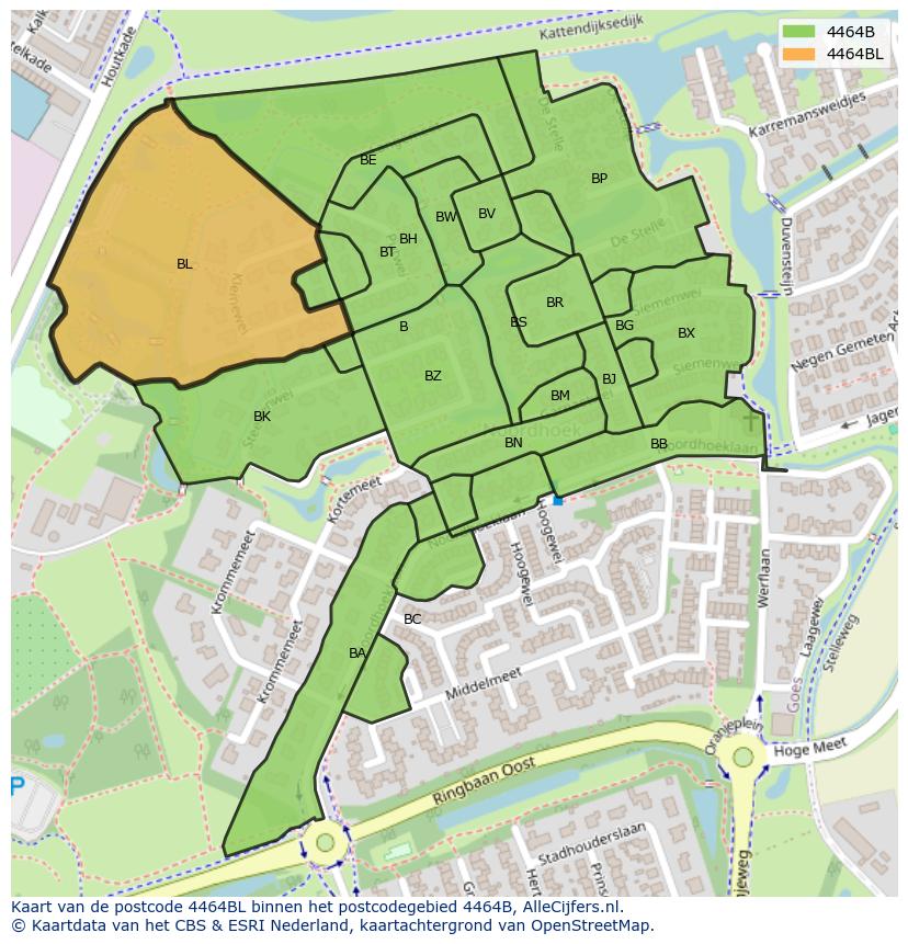 Afbeelding van het postcodegebied 4464 BL op de kaart.