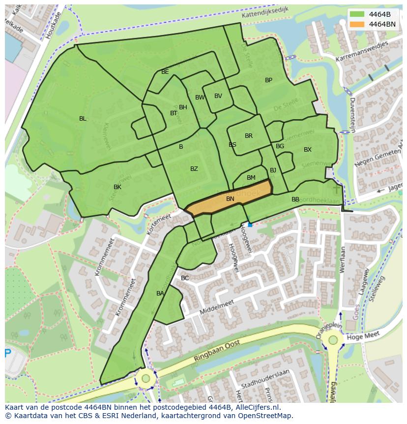 Afbeelding van het postcodegebied 4464 BN op de kaart.
