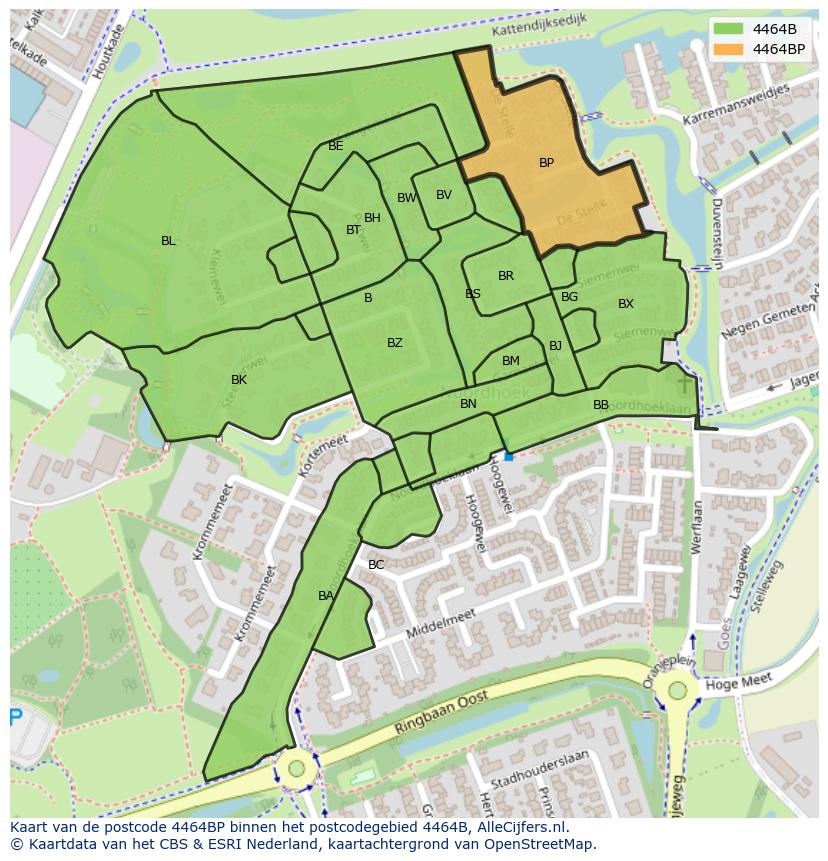 Afbeelding van het postcodegebied 4464 BP op de kaart.