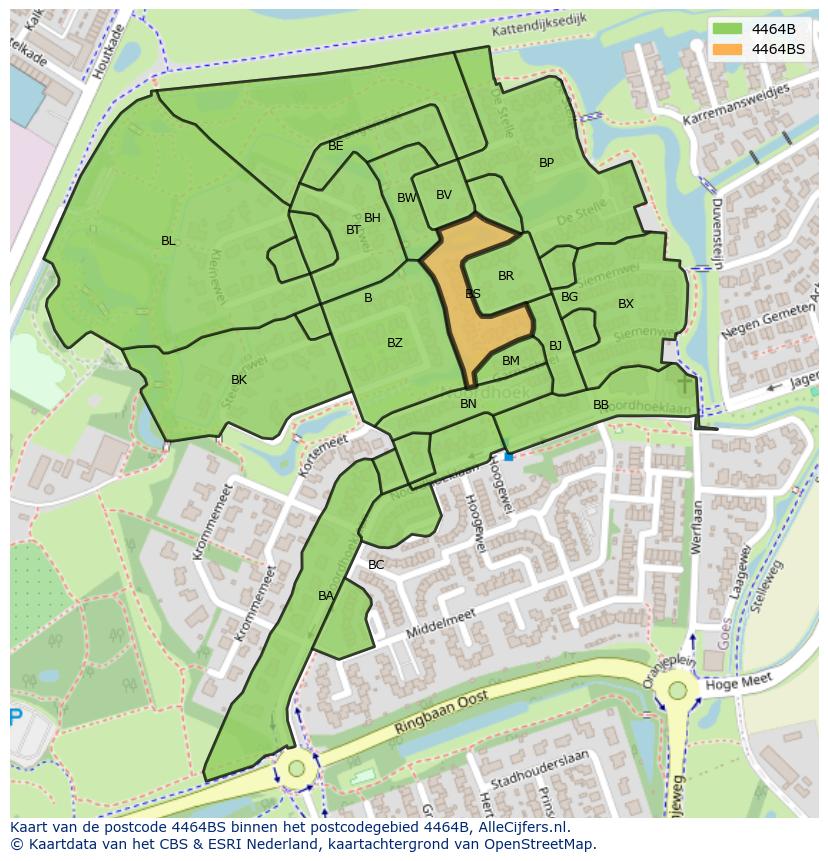 Afbeelding van het postcodegebied 4464 BS op de kaart.