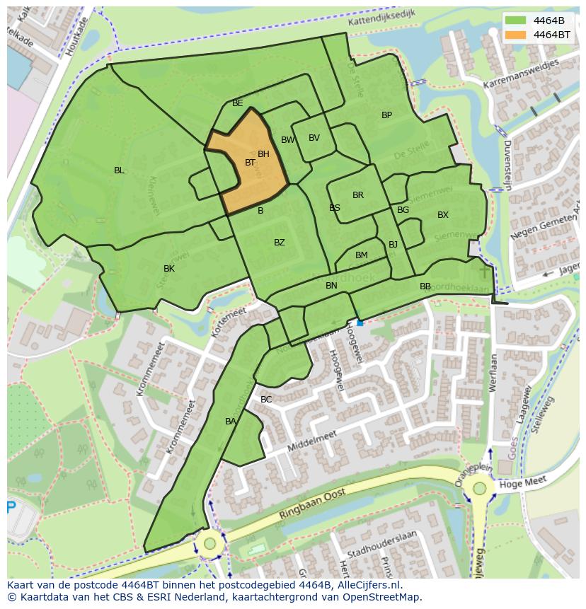 Afbeelding van het postcodegebied 4464 BT op de kaart.