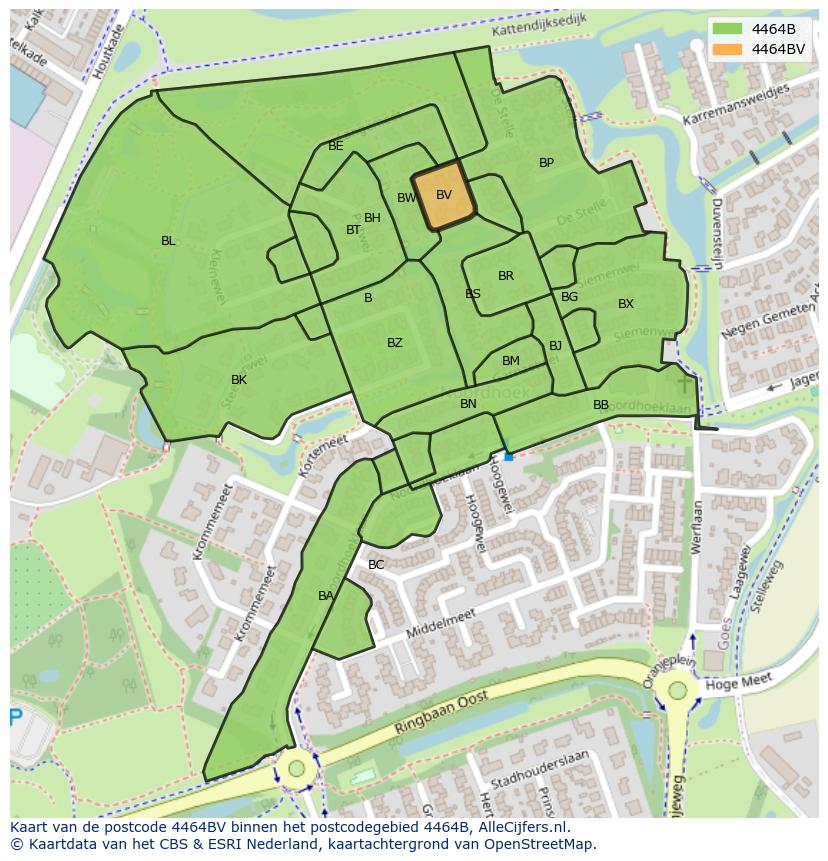 Afbeelding van het postcodegebied 4464 BV op de kaart.