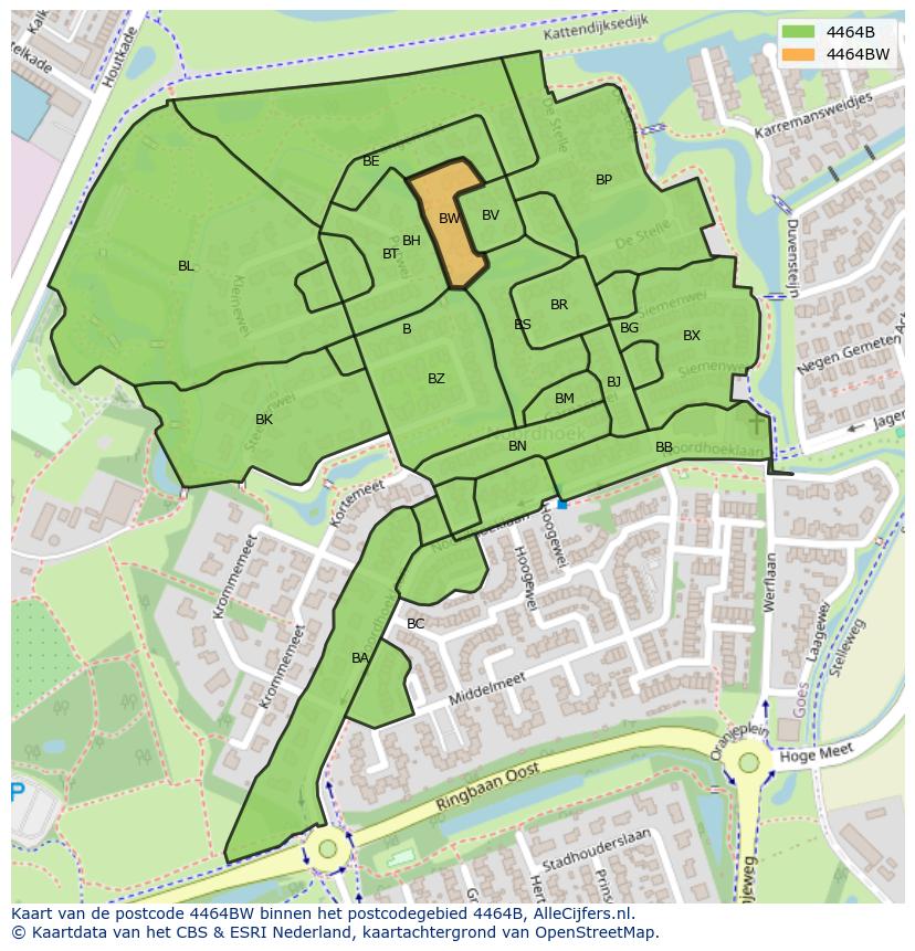 Afbeelding van het postcodegebied 4464 BW op de kaart.