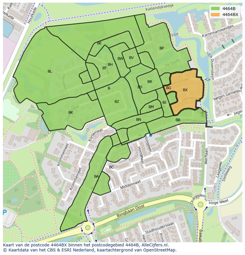 Afbeelding van het postcodegebied 4464 BX op de kaart.