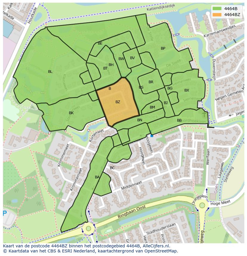 Afbeelding van het postcodegebied 4464 BZ op de kaart.
