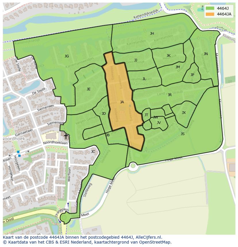 Afbeelding van het postcodegebied 4464 JA op de kaart.