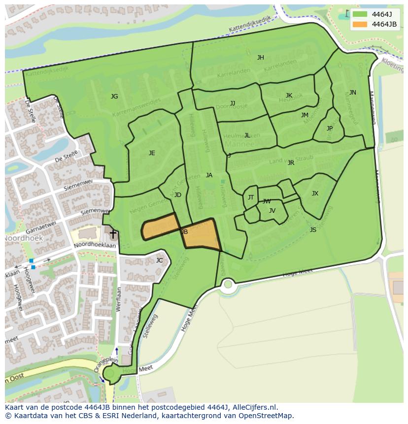 Afbeelding van het postcodegebied 4464 JB op de kaart.