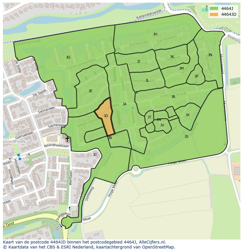 Afbeelding van het postcodegebied 4464 JD op de kaart.