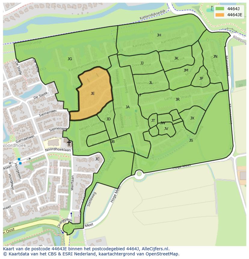 Afbeelding van het postcodegebied 4464 JE op de kaart.