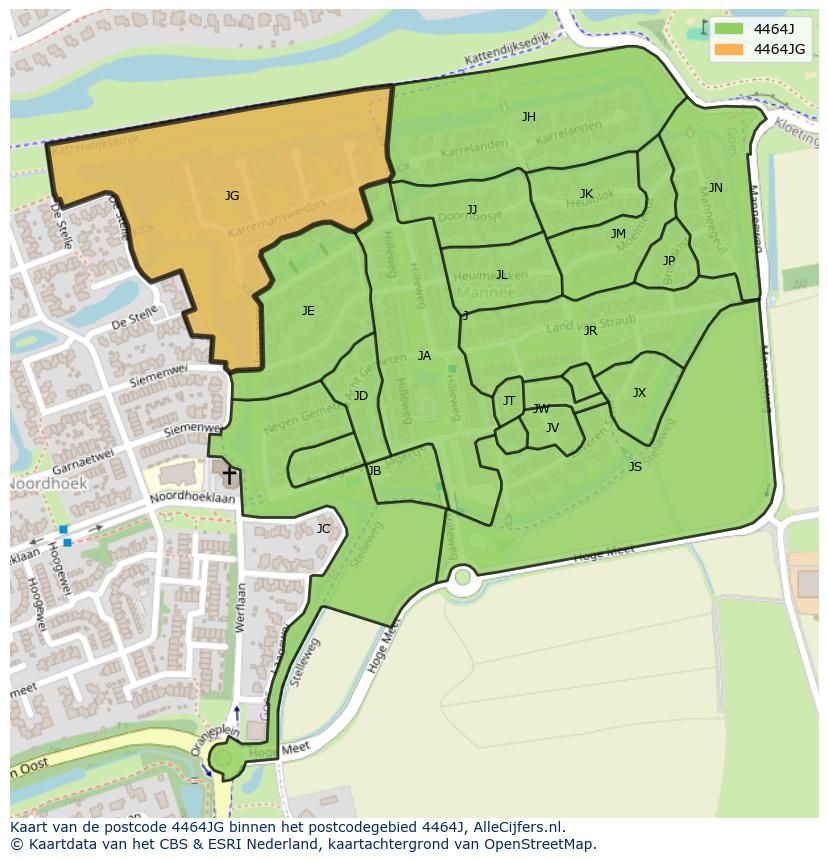 Afbeelding van het postcodegebied 4464 JG op de kaart.
