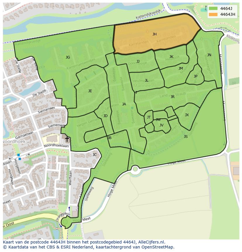 Afbeelding van het postcodegebied 4464 JH op de kaart.