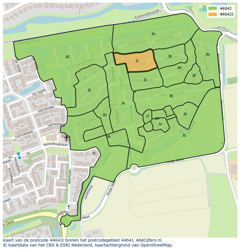 Afbeelding van het postcodegebied 4464 JJ op de kaart.