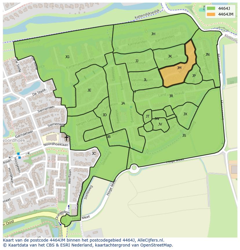Afbeelding van het postcodegebied 4464 JM op de kaart.