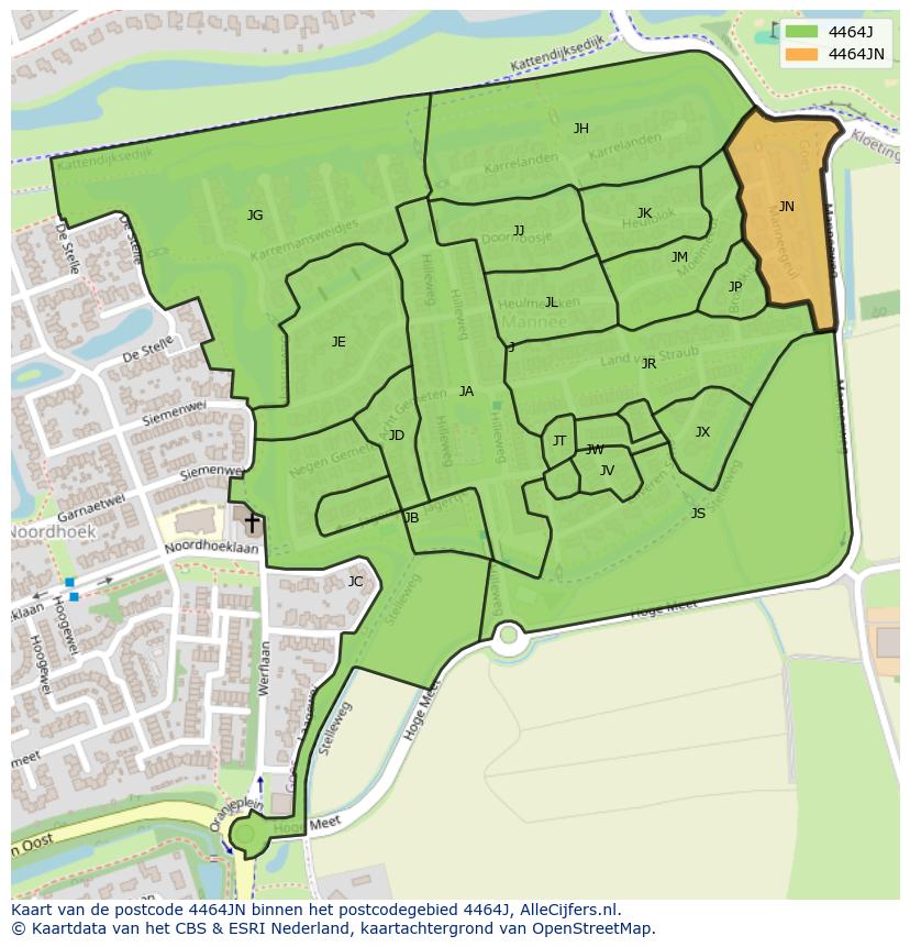 Afbeelding van het postcodegebied 4464 JN op de kaart.