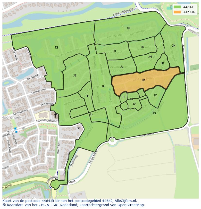 Afbeelding van het postcodegebied 4464 JR op de kaart.