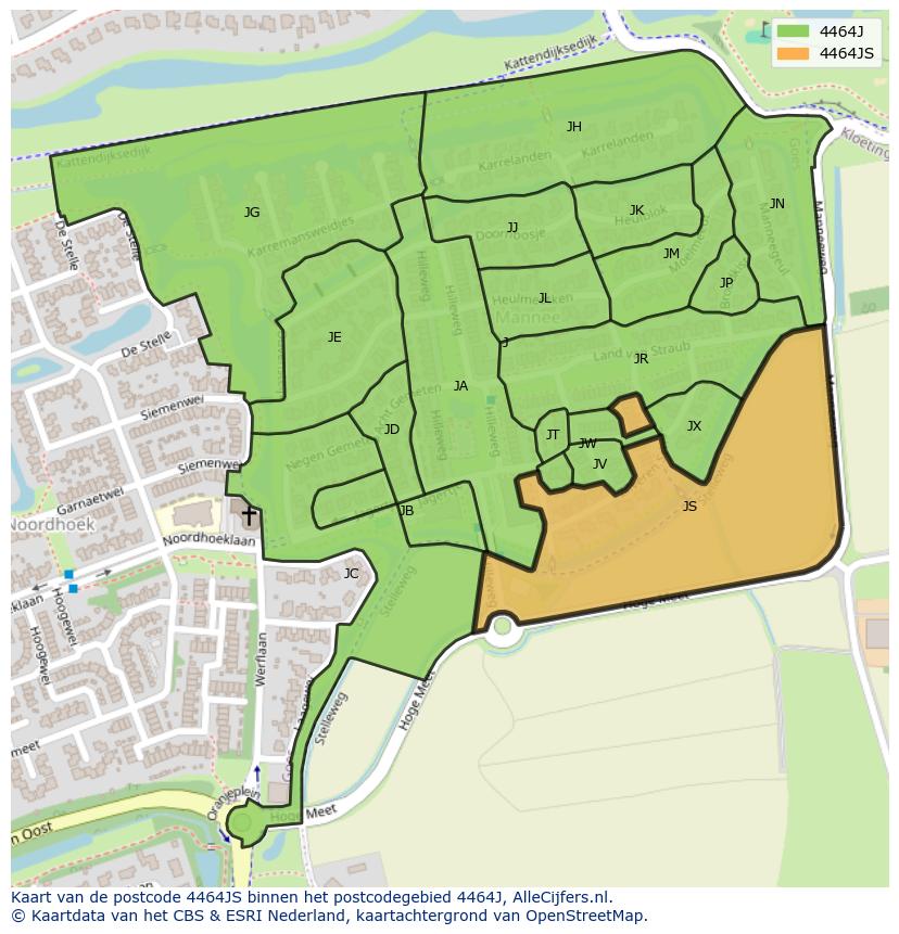 Afbeelding van het postcodegebied 4464 JS op de kaart.