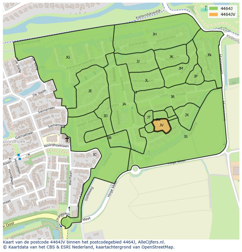 Afbeelding van het postcodegebied 4464 JV op de kaart.
