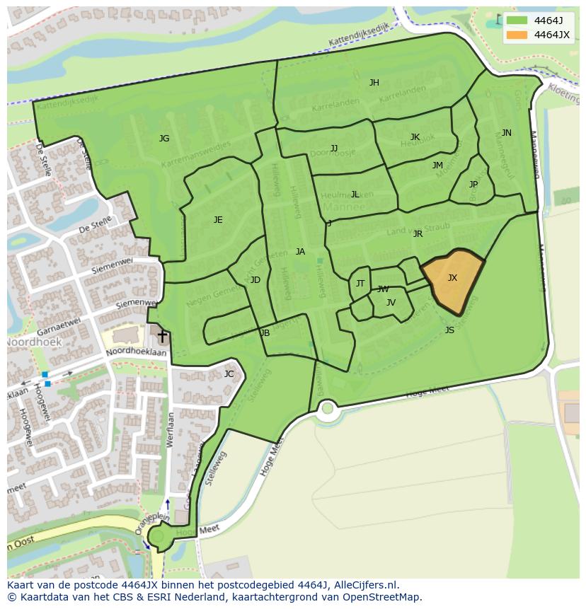 Afbeelding van het postcodegebied 4464 JX op de kaart.